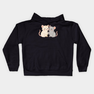 Cute Cat and Mouse Holding Paws Kids Hoodie