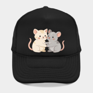 Cute Cat and Mouse Holding Paws Hat