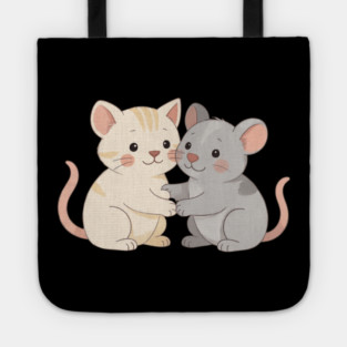 Cute Cat and Mouse Holding Paws Tote
