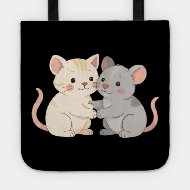 Cute Cat and Mouse Holding Paws Tote by khaireddine