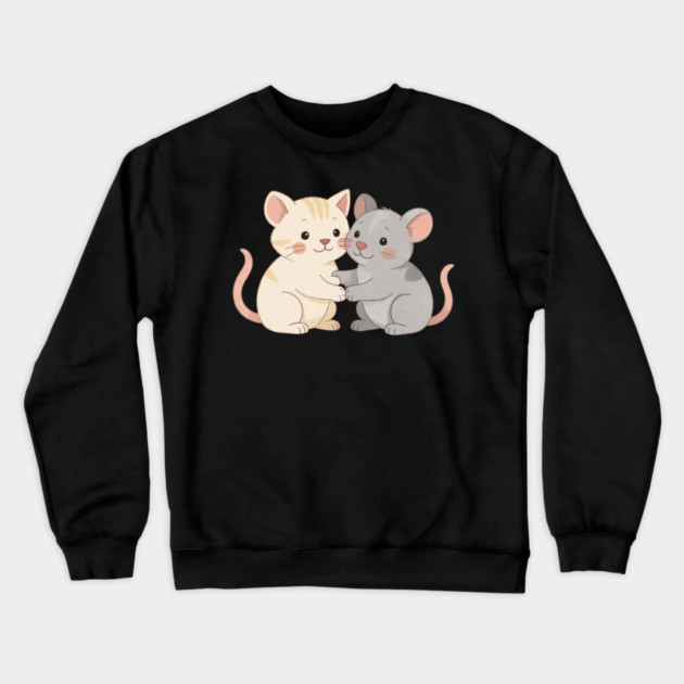 Cute Cat and Mouse Holding Paws Crewneck Sweatshirt by khaireddine