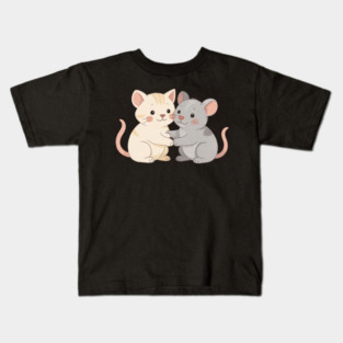 Cute Cat and Mouse Holding Paws Kids T-Shirt