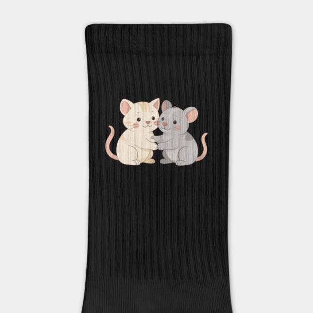 Cute Cat and Mouse Holding Paws by khaireddine