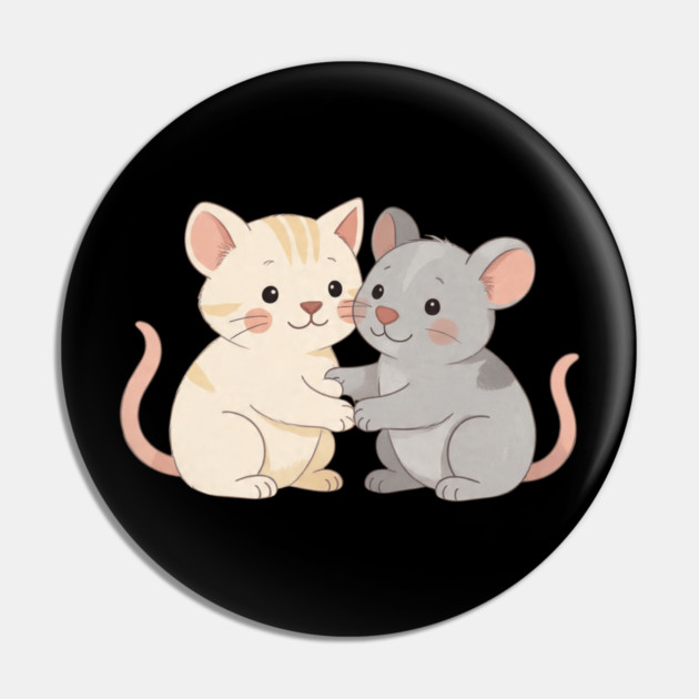 Cute Cat and Mouse Holding Paws Pin by khaireddine