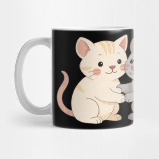 Cute Cat and Mouse Holding Paws Mug
