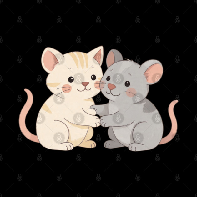 Cute Cat and Mouse Holding Paws by khaireddine
