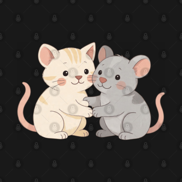 Cute Cat and Mouse Holding Paws by khaireddine