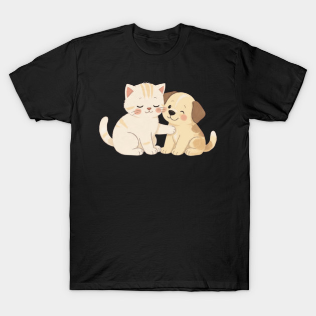 Kitten and Puppy Best Friends Hug T-Shirt by khaireddine