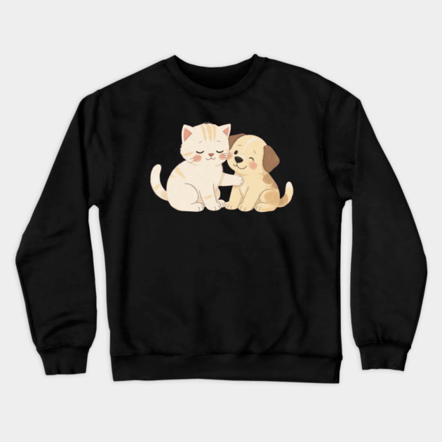 Kitten and Puppy Best Friends Hug Crewneck Sweatshirt by khaireddine