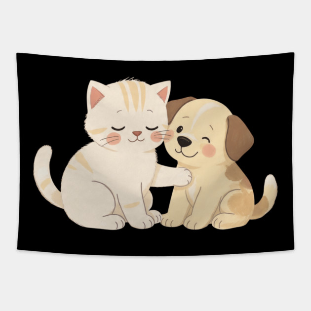 Kitten and Puppy Best Friends Hug Tapestry by khaireddine