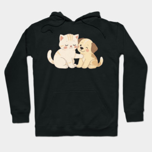 Kitten and Puppy Best Friends Hug Hoodie