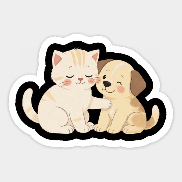 Kitten and Puppy Best Friends Hug Magnet by khaireddine