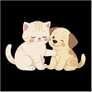 Kitten and Puppy Best Friends Hug Posters and Art