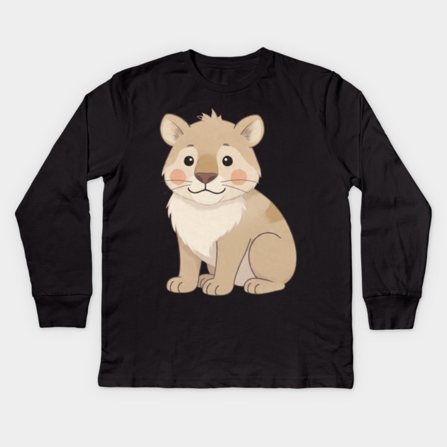 Cute Young Lion with Mane Illustration Kids Long Sleeve T-Shirt by khaireddine