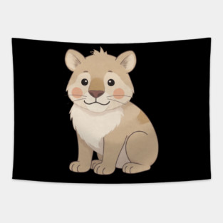 Cute Young Lion with Mane Illustration Tapestry