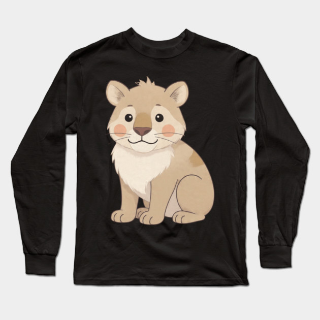 Cute Young Lion with Mane Illustration Long Sleeve T-Shirt by khaireddine