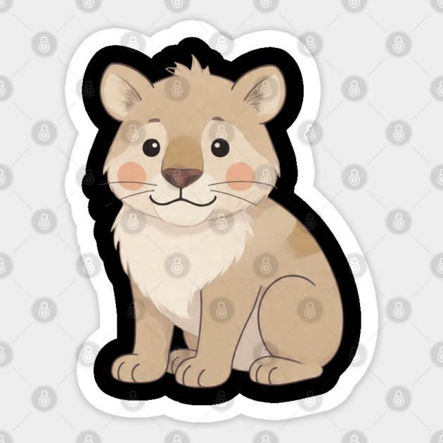 Cute Young Lion with Mane Illustration Sticker by khaireddine