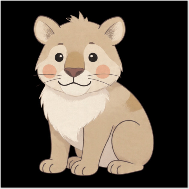 Cute Young Lion with Mane Illustration Wall Art by khaireddine