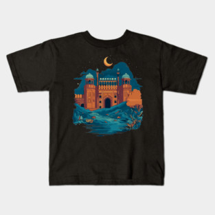 Pakistani cultural illustration with Lahore Fort and Mohenjo-Daro Kids T-Shirt