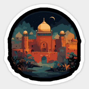 Pakistani cultural illustration with Lahore Fort and Mohenjo-Daro Sticker