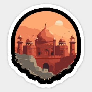 Pakistani cultural illustration with Lahore Fort and Mohenjo-Daro Sticker
