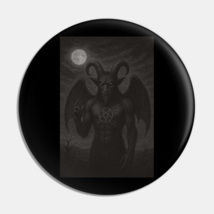 Dark Winged Beast Under the Moon – Mythical Horned Creature Art Pin