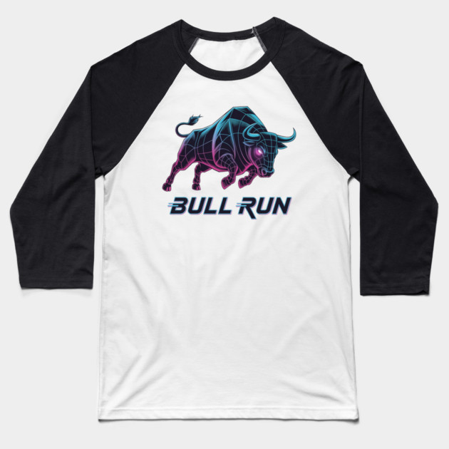 BULL RUN Synthwave - Day Trader Aesthetic Baseball T-Shirt by Pixel Threads 