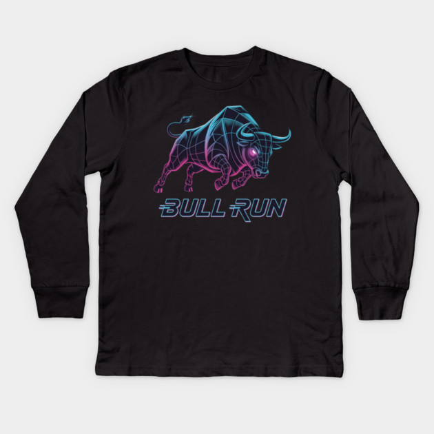 BULL RUN Synthwave - Day Trader Aesthetic Kids Long Sleeve T-Shirt by Pixel Threads 