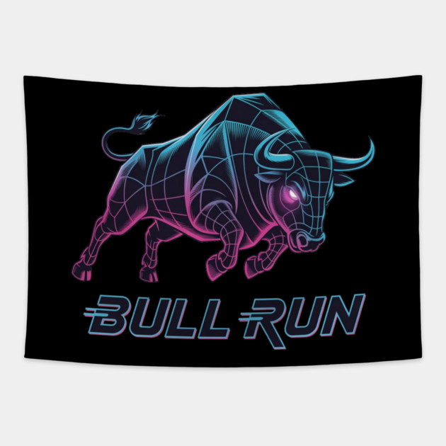 BULL RUN Synthwave - Day Trader Aesthetic Tapestry by Pixel Threads 