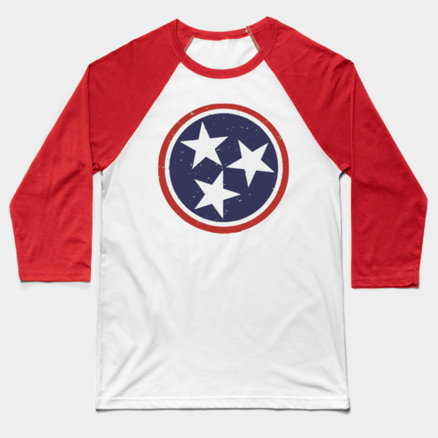 Vintage Tennessee Tri-Star Emblem – TN State Flag Symbol Baseball T-Shirt by DonWillisJrArt