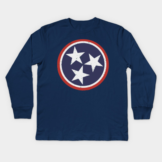 Vintage Tennessee Tri-Star Emblem – TN State Flag Symbol Kids Long Sleeve T-Shirt by DonWillisJrArt