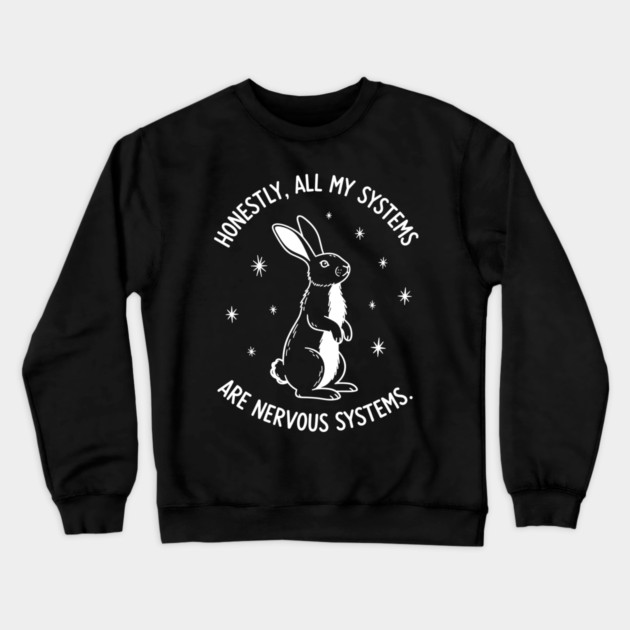 Nervous Bunny Humor Crewneck Sweatshirt by enrynz