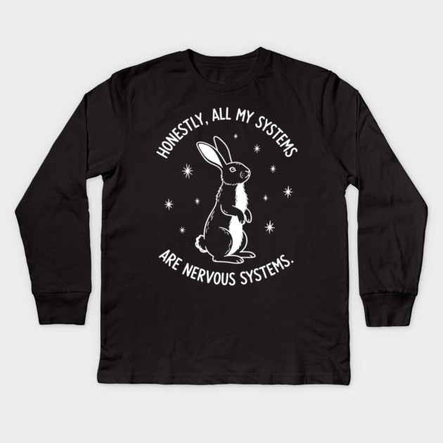 Nervous Bunny Humor Kids Long Sleeve T-Shirt by enrynz
