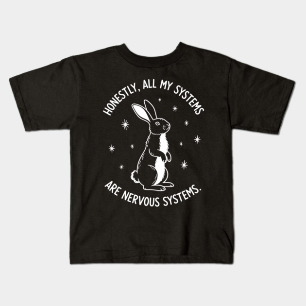 Nervous Bunny Humor Kids T-Shirt by enrynz