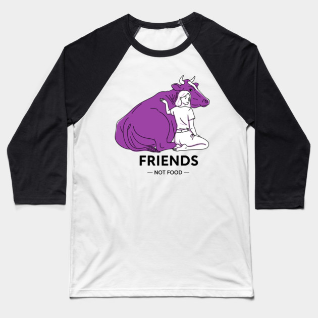Friends not Food Purple Cow Baseball T-Shirt by Digironin