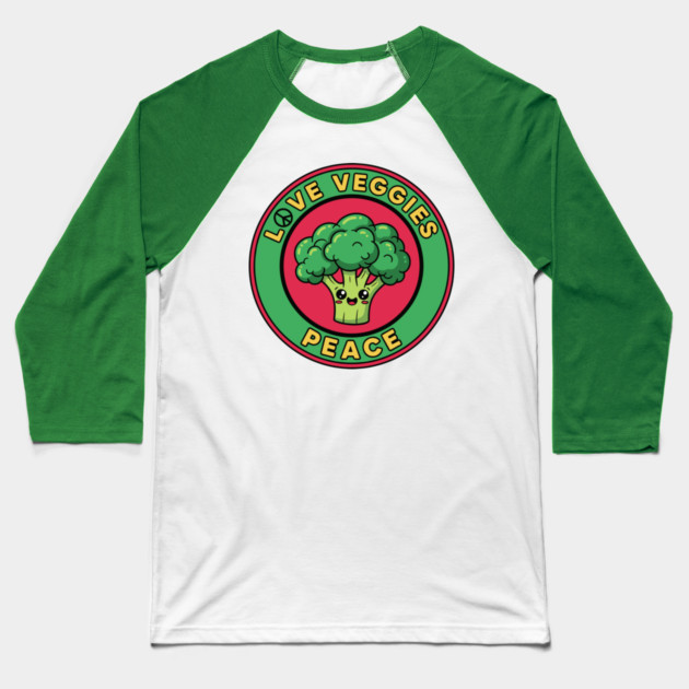 Peace Love Veggies Baseball T-Shirt by Digironin