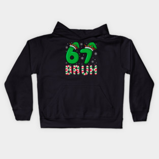 67 Bruh Christmas Elf Hat Candy Cane Kids Hoodie
