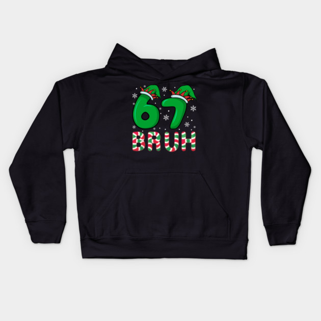 67 Bruh Christmas Elf Hat Candy Cane Kids Hoodie by Creatifly Graphic Tees