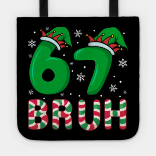 67 Bruh Christmas Elf Hat Candy Cane Tote