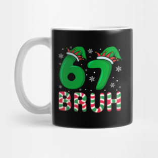 67 Bruh Christmas Elf Hat Candy Cane Mug