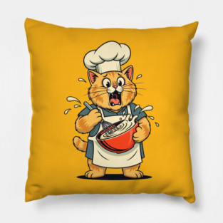 Furry Fiasco: Cat Chef Chaos Pillow