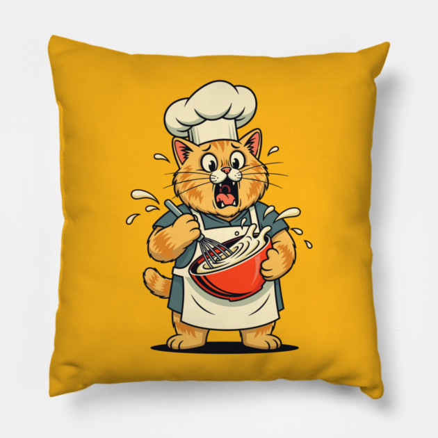 Furry Fiasco: Cat Chef Chaos Pillow by enrynz