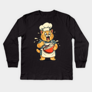 Furry Fiasco: Cat Chef Chaos Kids Long Sleeve T-Shirt