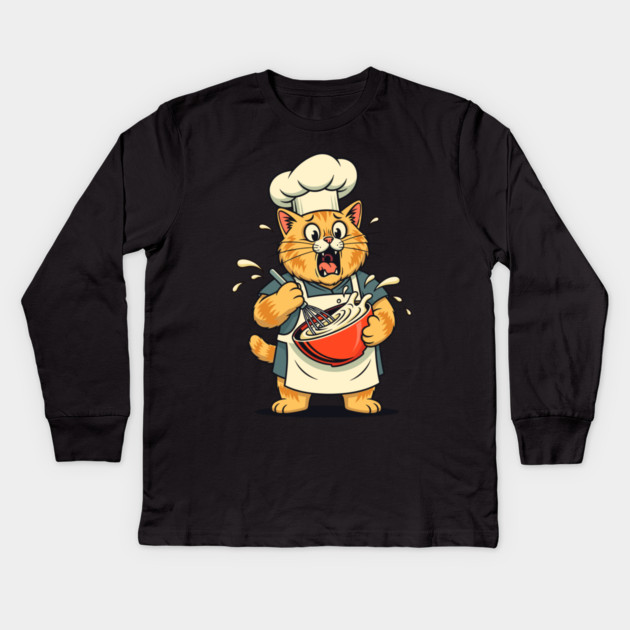 Furry Fiasco: Cat Chef Chaos Kids Long Sleeve T-Shirt by enrynz