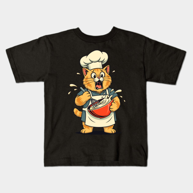 Furry Fiasco: Cat Chef Chaos Kids T-Shirt by enrynz