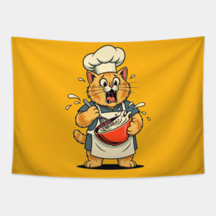 Furry Fiasco: Cat Chef Chaos Tapestry
