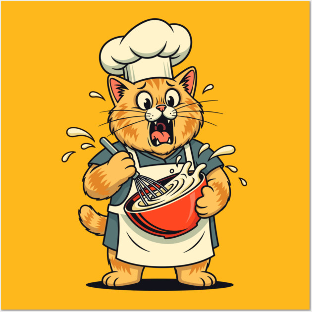 Furry Fiasco: Cat Chef Chaos Wall Art by Digironin
