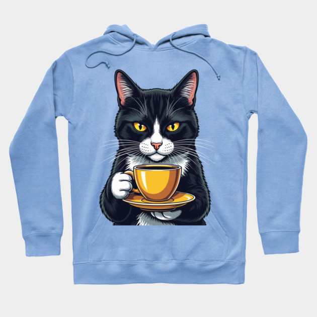 Smug Black Cat Sipping Steamy Coffee Hoodie by enrynz