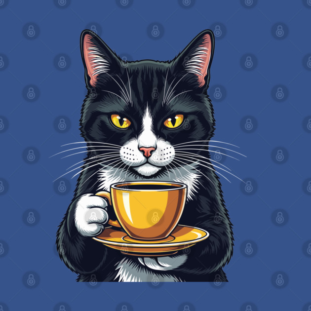 Smug Black Cat Sipping Steamy Coffee by enrynz