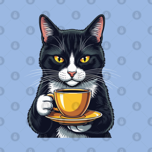 Smug Black Cat Sipping Steamy Coffee by enrynz